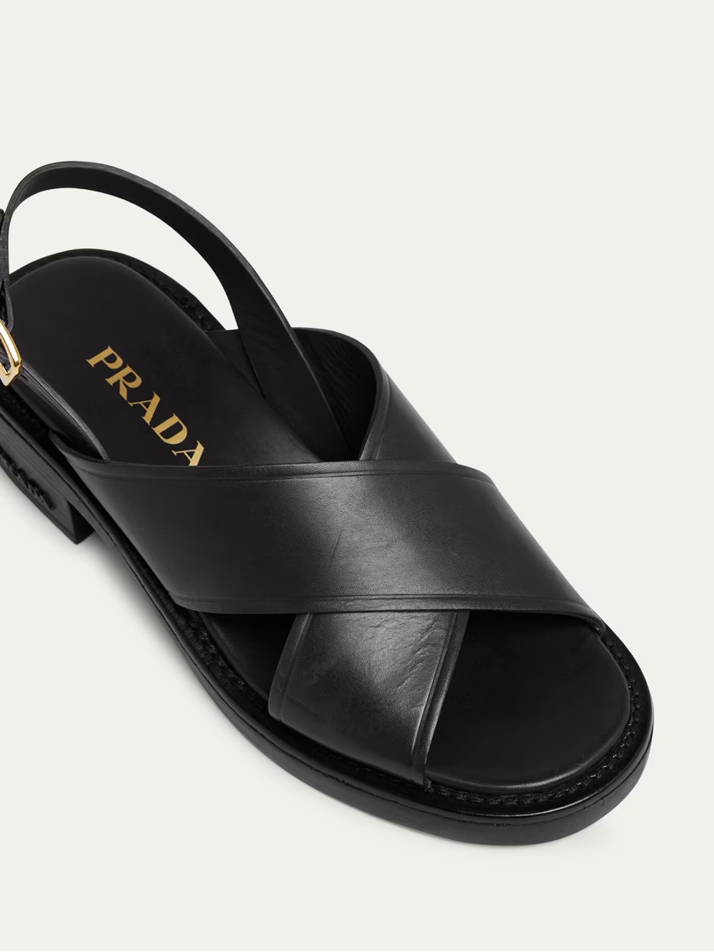 Prada Black Leather Crisscross Slingback Sandals 45mm Women's Size 37.5 7.5